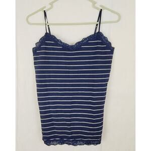 Aeropostale blue striped lace trimmed cami tank top Y2K size large coquette